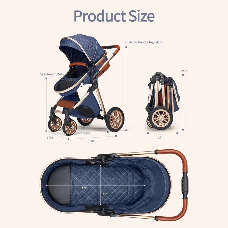 All-in-One Luxury Stroller: Versatile 3-in-1 High Landscape Pram with Reversible Seat Mode