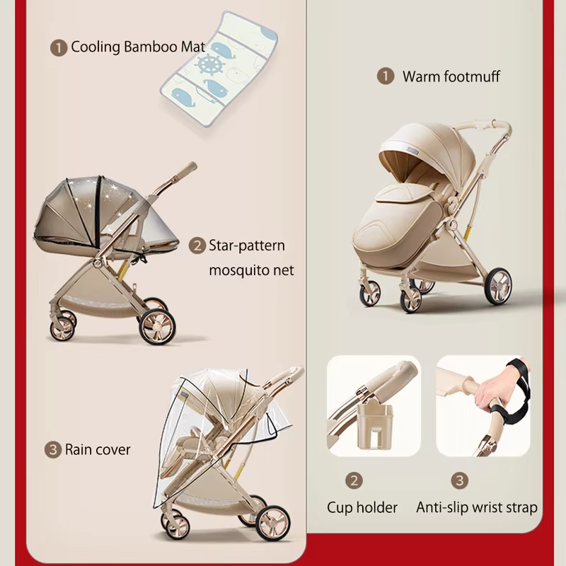Luxurious Lightweight High-View Reversible Stroller for Newborns & Toddlers – Sit/Lie & Compact Fold