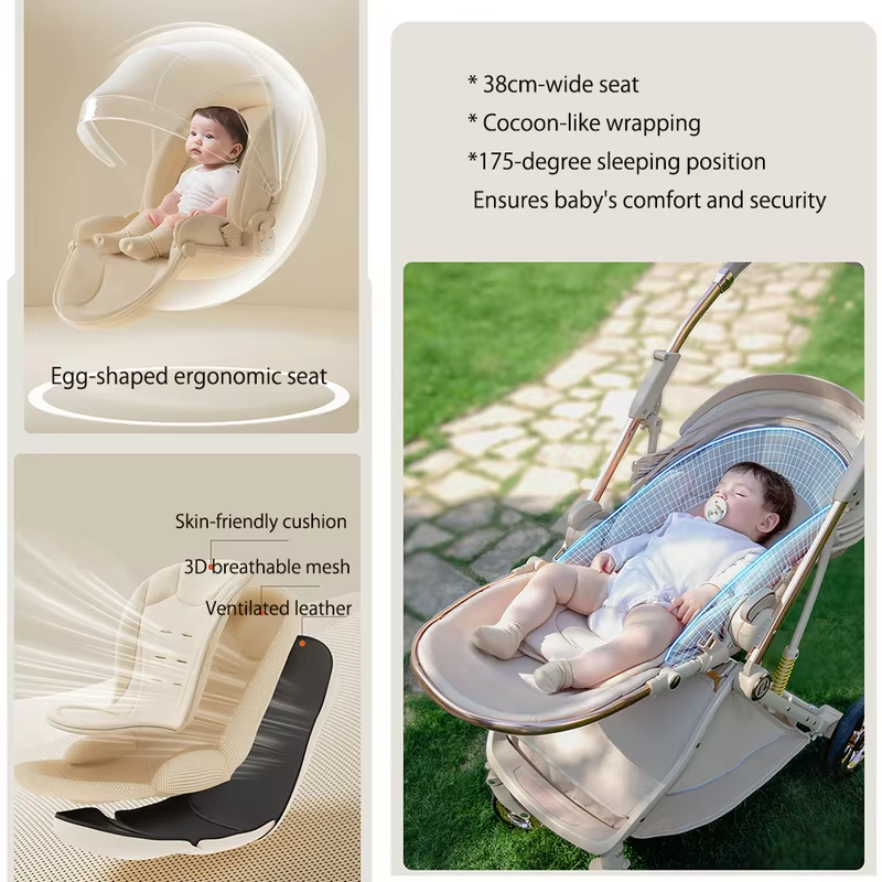 Luxurious Lightweight High-View Reversible Stroller for Newborns & Toddlers – Sit/Lie & Compact Fold