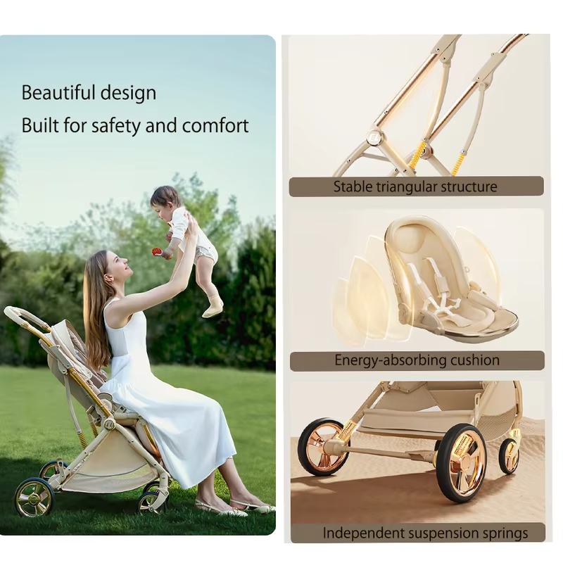 Luxurious Lightweight High-View Reversible Stroller for Newborns & Toddlers – Sit/Lie & Compact Fold