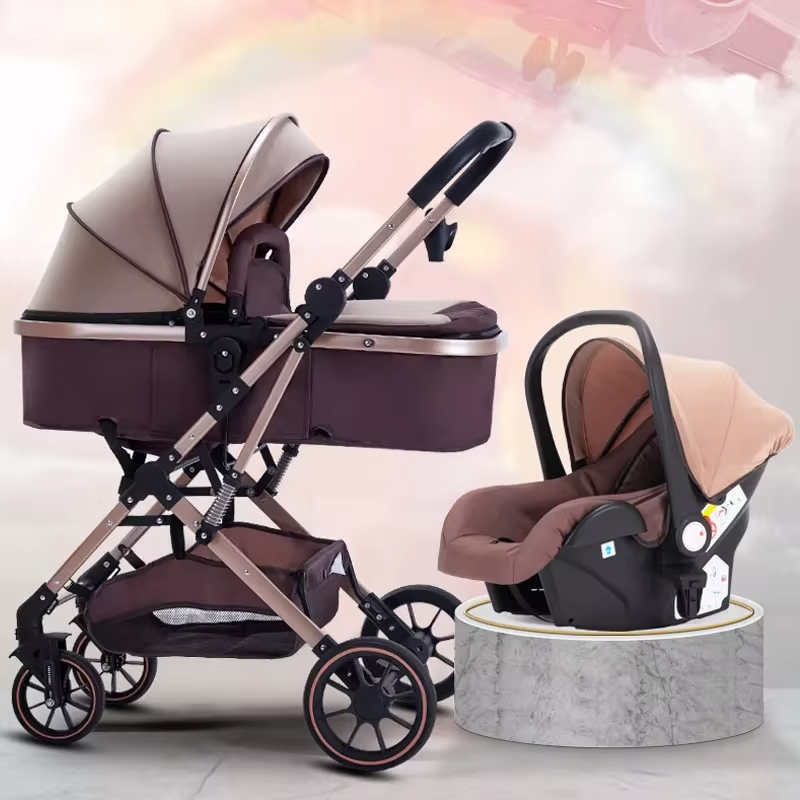 3-in-1 High-view Baby Stroller with Car Seat Foldable, Adjustable Backrest, Two-way Portable Shock-absorbing Baby Stroller
