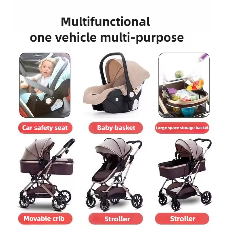 3-in-1 High-view Baby Stroller with Car Seat Foldable, Adjustable Backrest, Two-way Portable Shock-absorbing Baby Stroller