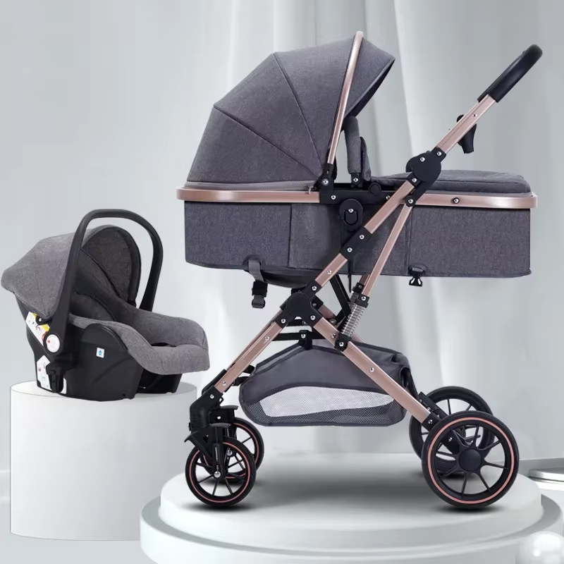 3-in-1 High-view Baby Stroller with Car Seat Foldable, Adjustable Backrest, Two-way Portable Shock-absorbing Baby Stroller