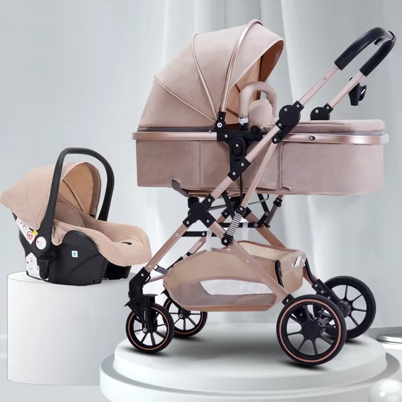 3-in-1 High-view Baby Stroller with Car Seat Foldable, Adjustable Backrest, Two-way Portable Shock-absorbing Baby Stroller