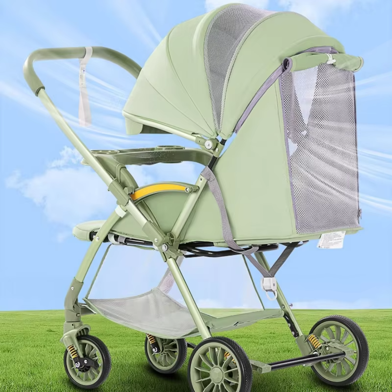 Bi-directional High Landscape Baby Stroller Can Sit or Lie Down Four Wheel Shock Absorber Stroller Lightweight Foldable Handcart