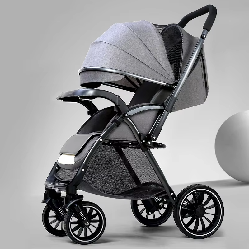 Bi-directional High Landscape Baby Stroller Can Sit or Lie Down Four Wheel Shock Absorber Stroller Lightweight Foldable Handcart