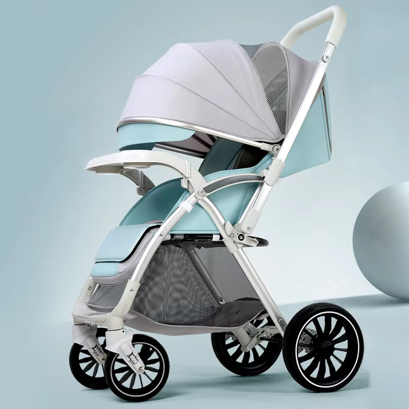 Bi-directional High Landscape Baby Stroller Can Sit or Lie Down Four Wheel Shock Absorber Stroller Lightweight Foldable Handcart