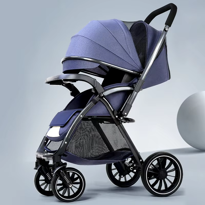 Bi-directional High Landscape Baby Stroller Can Sit or Lie Down Four Wheel Shock Absorber Stroller Lightweight Foldable Handcart