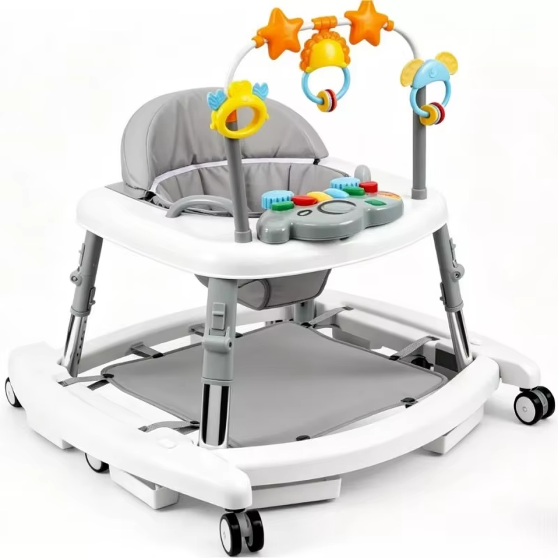 Baby Walker Adjustable Height Walker for Babies with Music Interactive Activity Tray Stable Wide Base and Comfortable High-Back Seat 2-in-1 Baby Walker and Activity Center with Adjustable Height