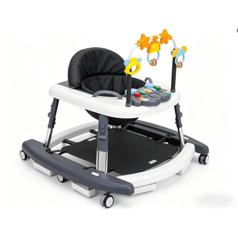Baby Walker Adjustable Height Walker for Babies with Music Interactive Activity Tray Stable Wide Base and Comfortable High-Back Seat 2-in-1 Baby Walker and Activity Center with Adjustable Height