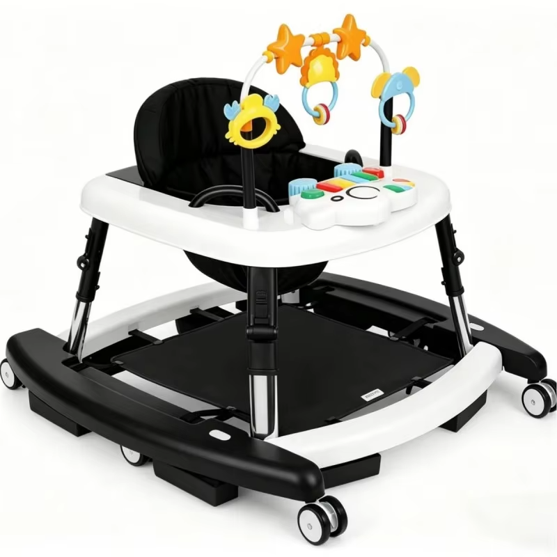 Baby Walker Adjustable Height Walker for Babies with Music Interactive Activity Tray Stable Wide Base and Comfortable High-Back Seat 2-in-1 Baby Walker and Activity Center with Adjustable Height