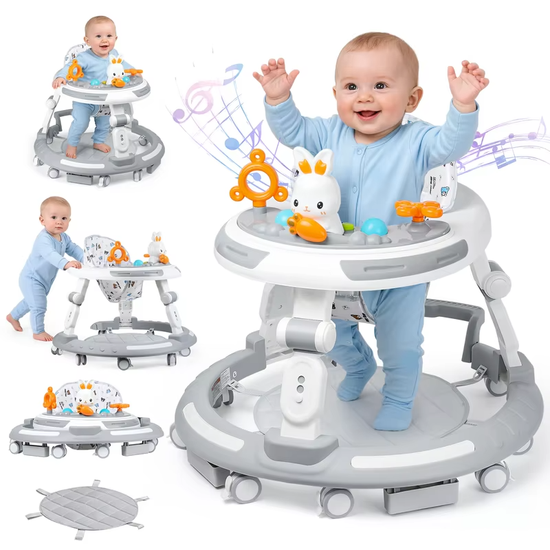 Safety-Enhanced 4-In-1 Grow-With-Me Baby Walker & Play Center - Adjustable 8 Heights, Anti-Tip Base, 8 Silent Brake Wheels