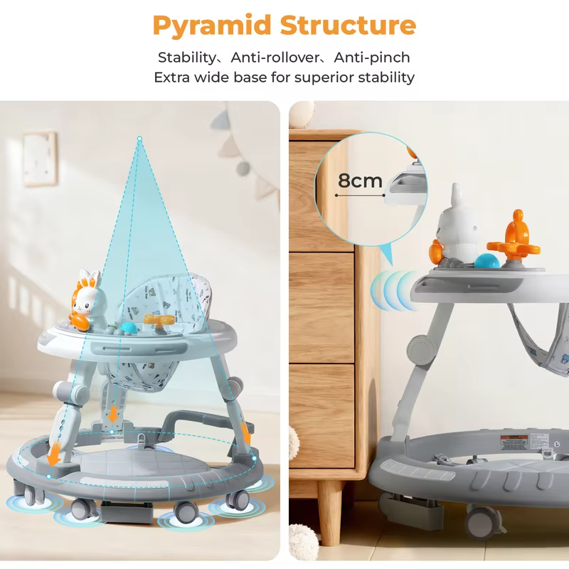Safety-Enhanced 4-In-1 Grow-With-Me Baby Walker & Play Center - Adjustable 8 Heights, Anti-Tip Base, 8 Silent Brake Wheels