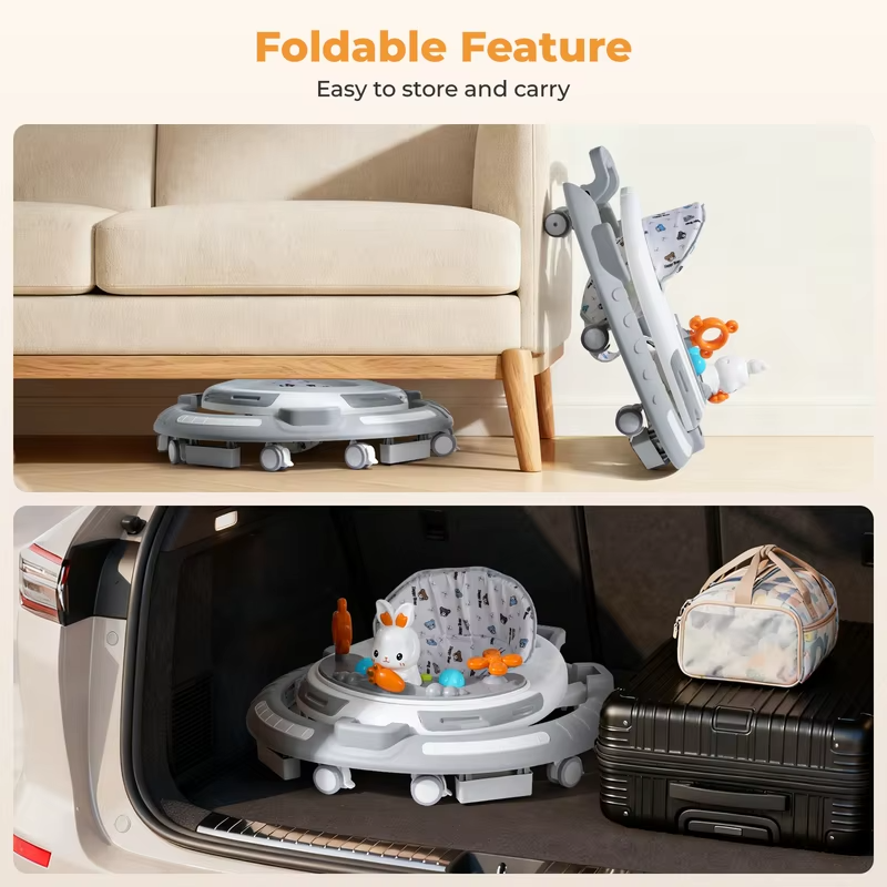 Safety-Enhanced 4-In-1 Grow-With-Me Baby Walker & Play Center - Adjustable 8 Heights, Anti-Tip Base, 8 Silent Brake Wheels