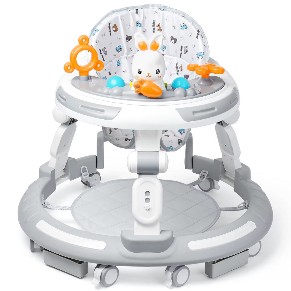 Safety-Enhanced 4-In-1 Grow-With-Me Baby Walker & Play Center - Adjustable 8 Heights, Anti-Tip Base, 8 Silent Brake Wheels
