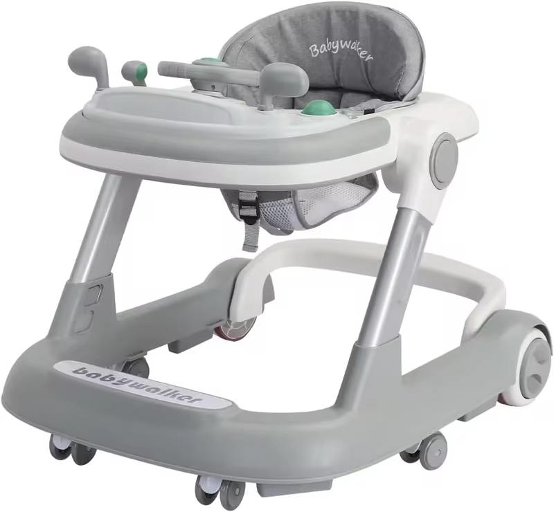 2 in 1 Baby Walker, Toddler Baby Push Walker with Removable Feeding Tray and Music Tray(Without Battery), Activity Walker