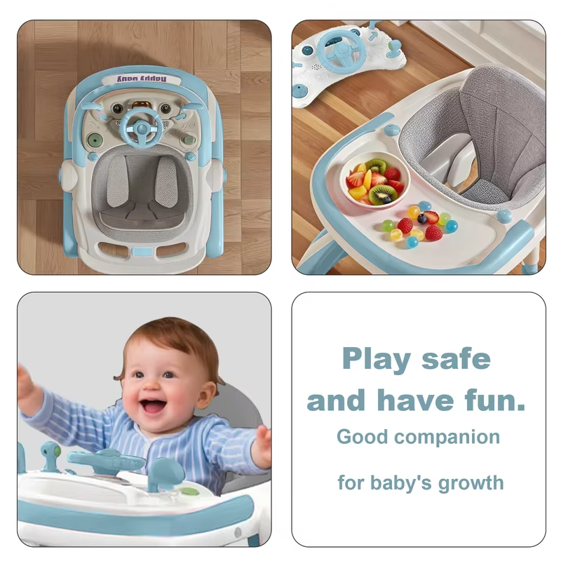 4 in 1 Baby Walker Toddler Baby Push Walker with Sunshade, Removable Feeding Tray and Music Tray Foldable Walker