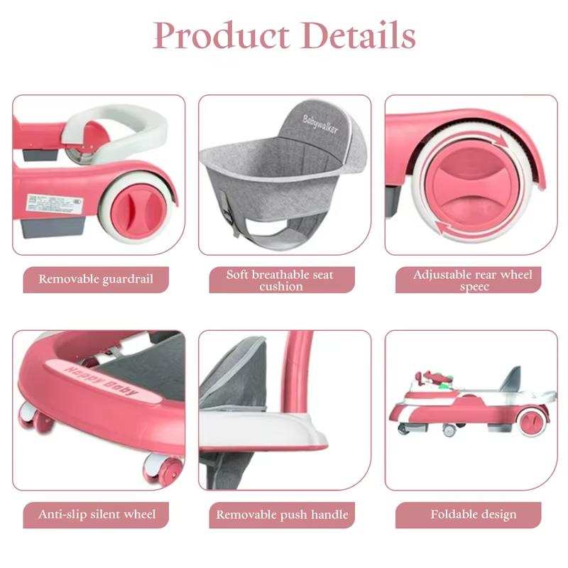4 in 1 Baby Walker Toddler Baby Push Walker with Sunshade, Removable Feeding Tray and Music Tray Foldable Walker