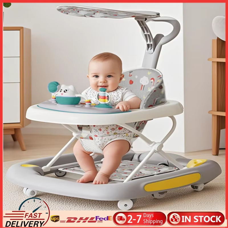 Baby Multi-Functional Comfortable Walker With Awning Anti-Rollover Baby Walker Adjust And Shake The Walker For Boy Girls