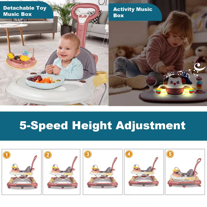 Baby Multi-Functional Comfortable Walker With Awning Anti-Rollover Baby Walker Adjust And Shake The Walker For Boy Girls