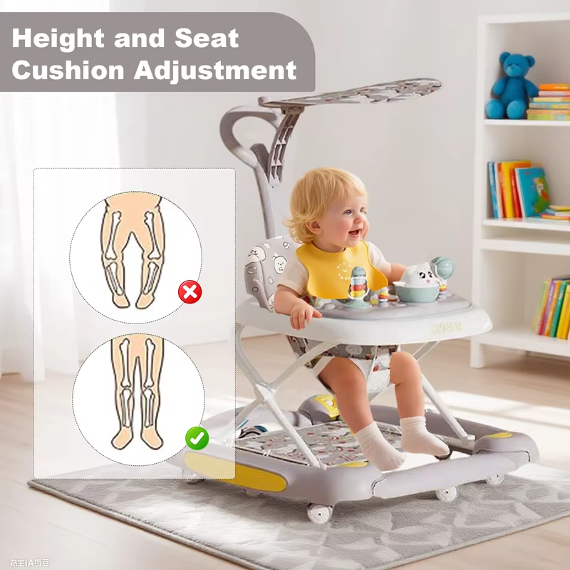 Baby Multi-Functional Comfortable Walker With Awning Anti-Rollover Baby Walker Adjust And Shake The Walker For Boy Girls