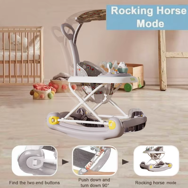 Baby Multi-Functional Comfortable Walker With Awning Anti-Rollover Baby Walker Adjust And Shake The Walker For Boy Girls