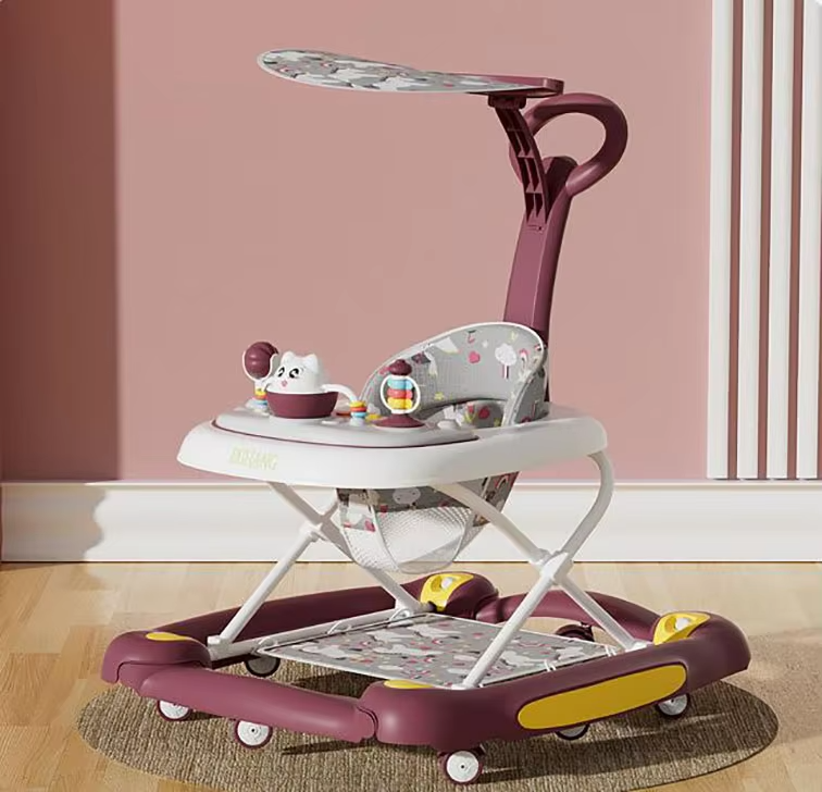 Baby Multi-Functional Comfortable Walker With Awning Anti-Rollover Baby Walker Adjust And Shake The Walker For Boy Girls