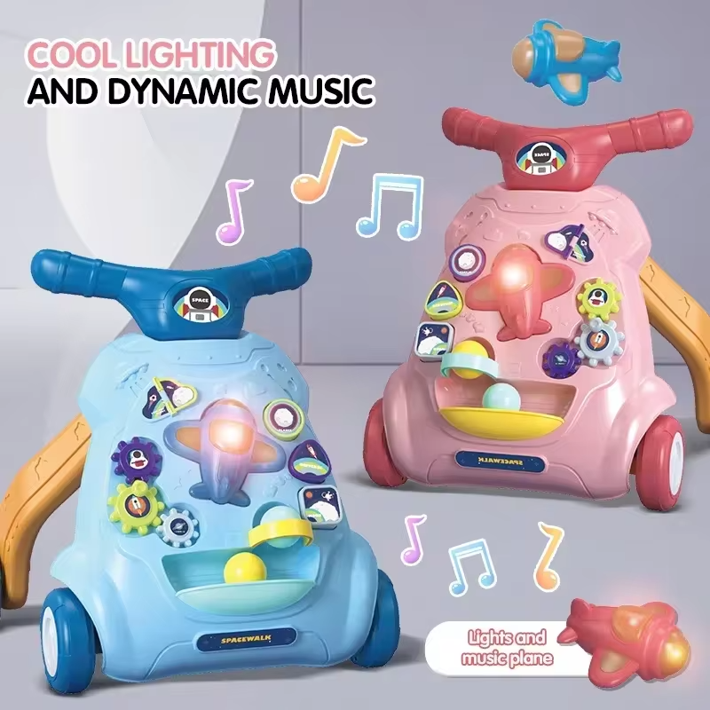 Baby Walker Trolley Toys With Musical Lights Sounds Child Walker Car Educational Learning Pushing Wheel For Infant 0-12 Months