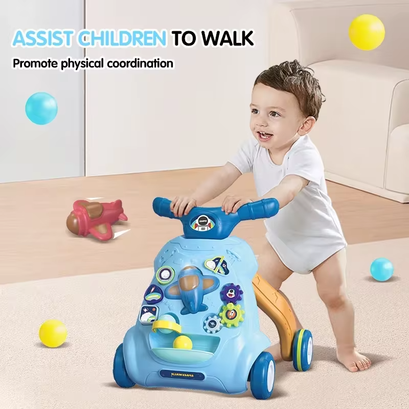 Baby Walker Trolley Toys With Musical Lights Sounds Child Walker Car Educational Learning Pushing Wheel For Infant 0-12 Months