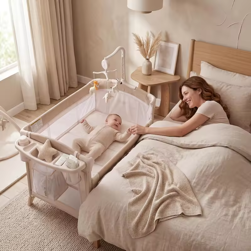 5-in-1 Playard for Babies with Bassinet, Changing Station,Portable Crib & Playpen, Breathable Mesh,Firm Mattress & One-Hand Fold