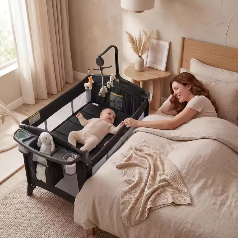 5-in-1 Playard for Babies with Bassinet, Changing Station,Portable Crib & Playpen, Breathable Mesh,Firm Mattress & One-Hand Fold