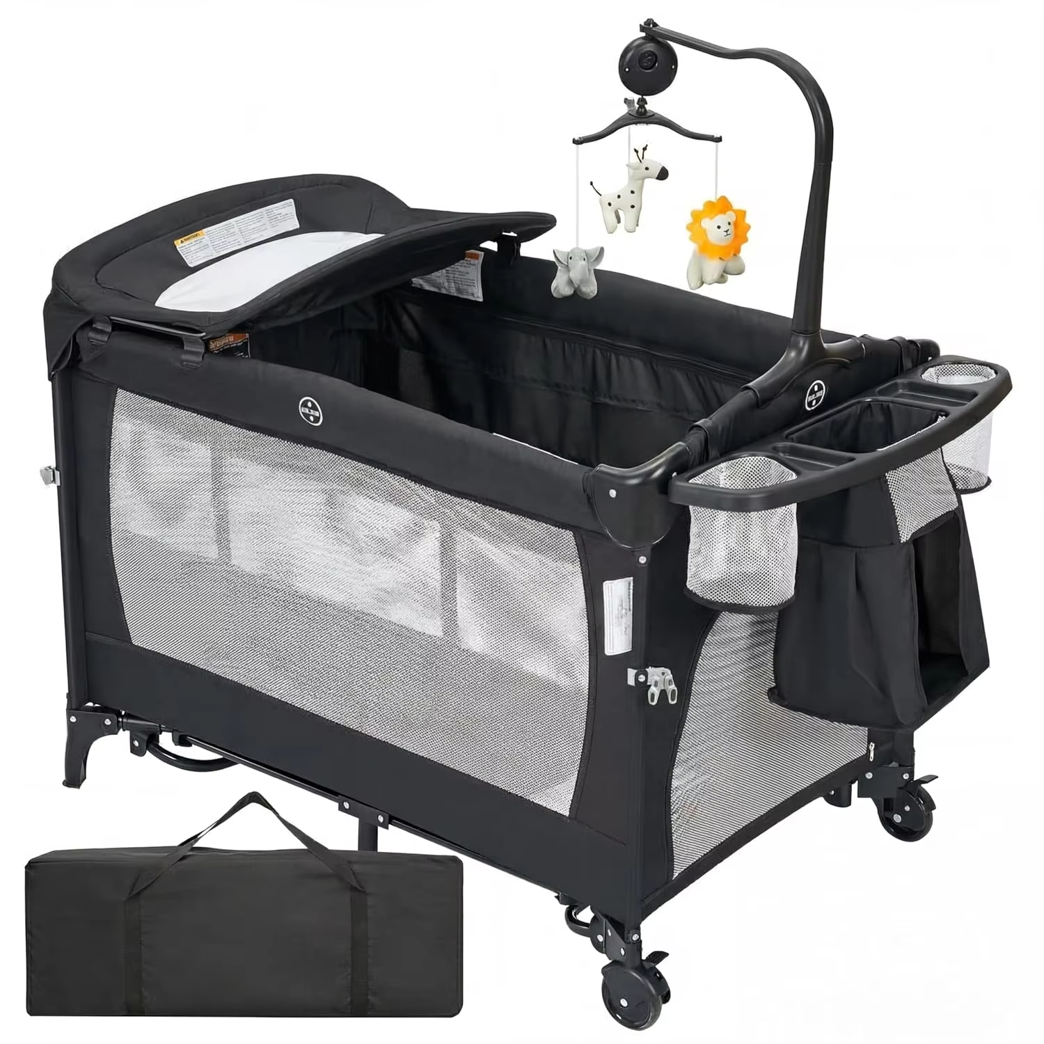 5-in-1 Playard for Babies with Bassinet, Changing Station,Portable Crib & Playpen, Breathable Mesh,Firm Mattress & One-Hand Fold