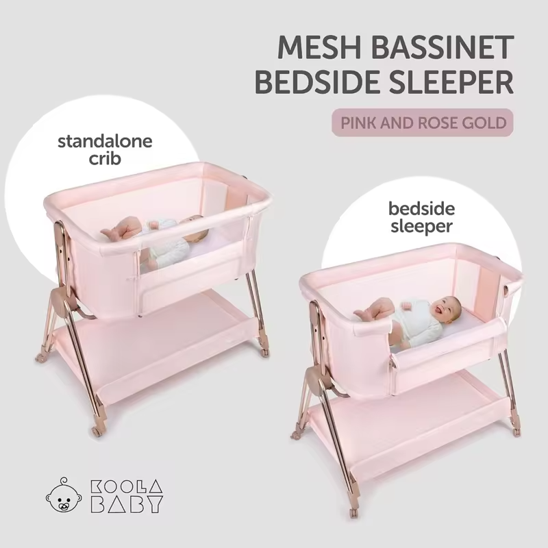 Baby Bedside Sleeper Bassinet Adjustable Height Portable Crib with Wheels Attachable to Bed Folding Travel Bed for Newborns