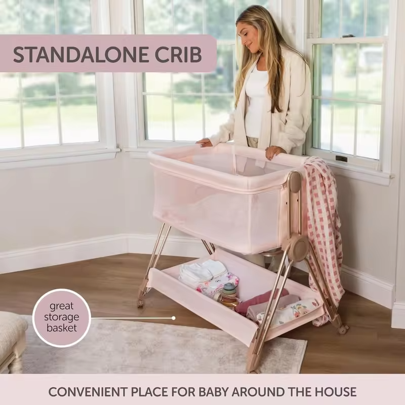 Baby Bedside Sleeper Bassinet Adjustable Height Portable Crib with Wheels Attachable to Bed Folding Travel Bed for Newborns