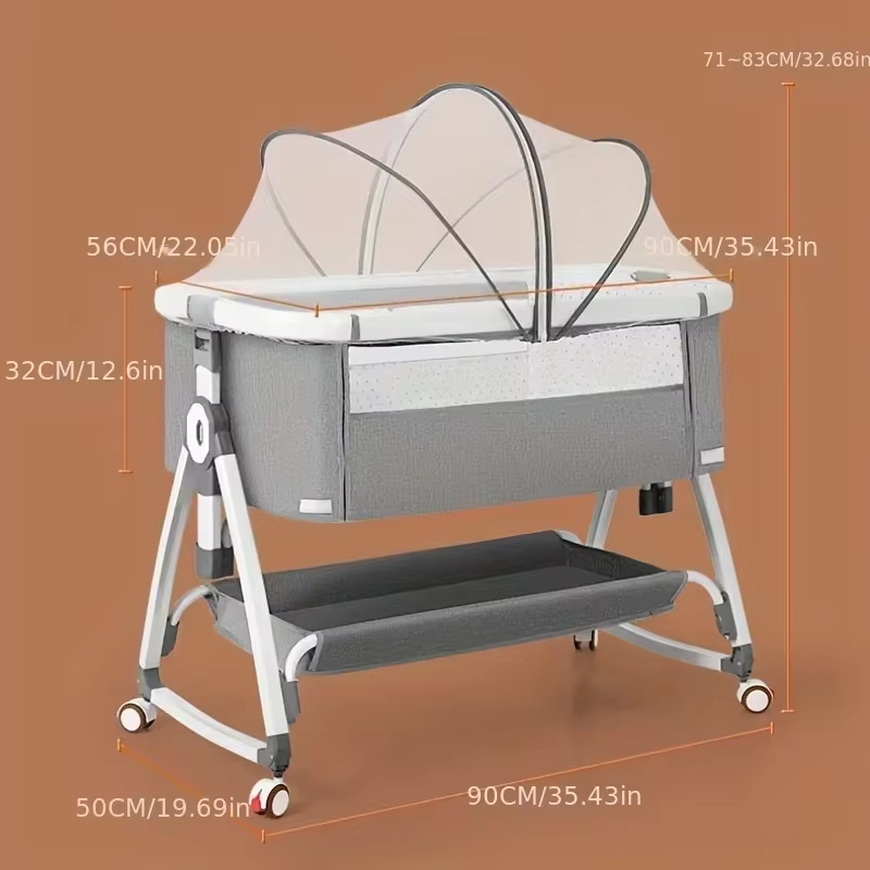Baby Crib, Portable Splicing, Cradle Bed, Foldable Height Adjustable Splicing, and Movable Bedside Swing, Cradle Bed