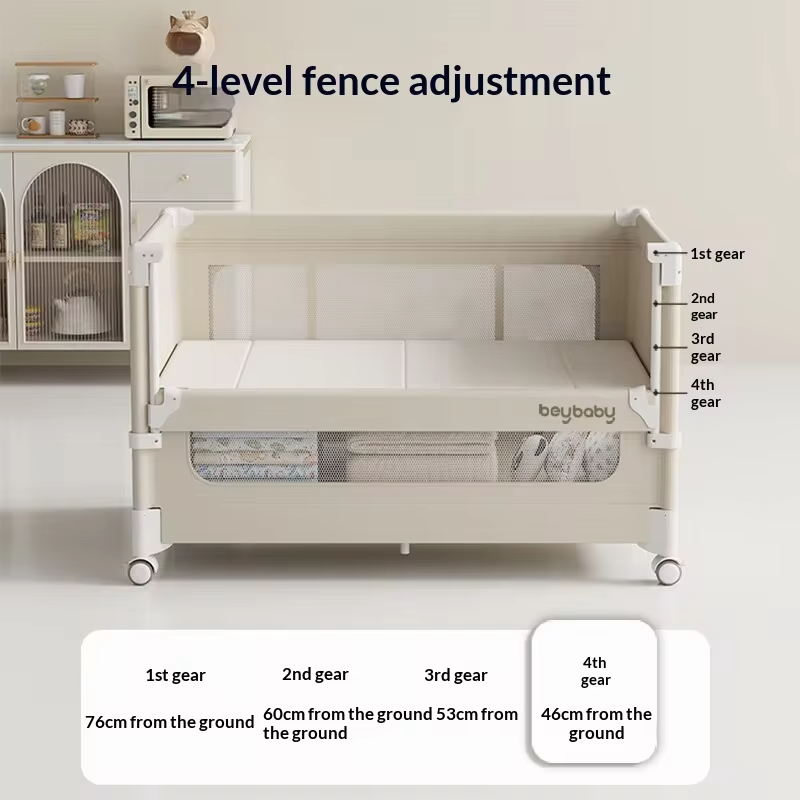 Newborn Baby Crib Portable Foldable Multifunctional Bed Joinable Parent's Bed Solid Pattern Rectangular Shape Baby-soothing