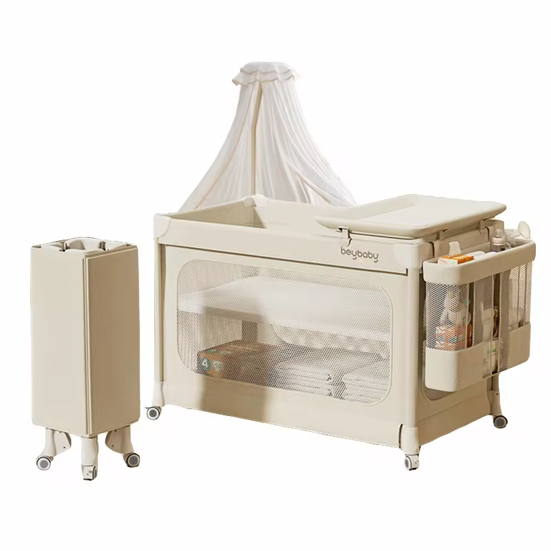 Newborn Baby Crib Portable Foldable Multifunctional Bed Joinable Parent's Bed Solid Pattern Rectangular Shape Baby-soothing