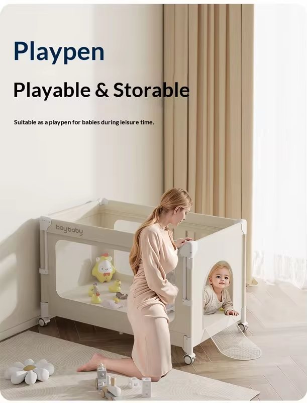 Newborn Baby Crib Portable Foldable Multifunctional Bed Joinable Parent's Bed Solid Pattern Rectangular Shape Baby-soothing