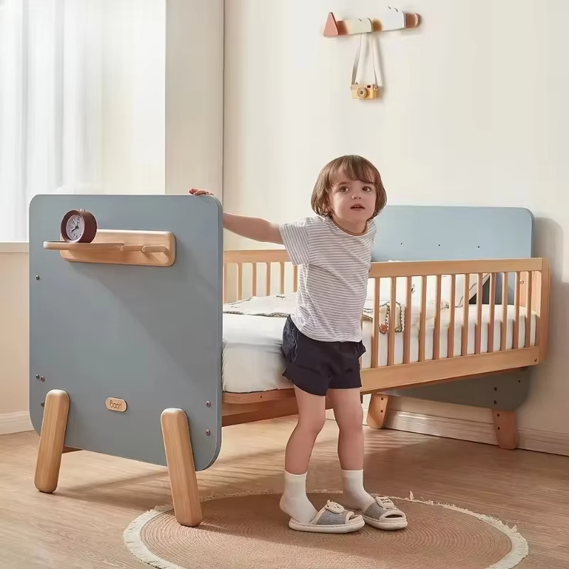 Newborn beautiful 2-in-1 crib Multifunctional wooden crib Crib Children's furniture Walking bed