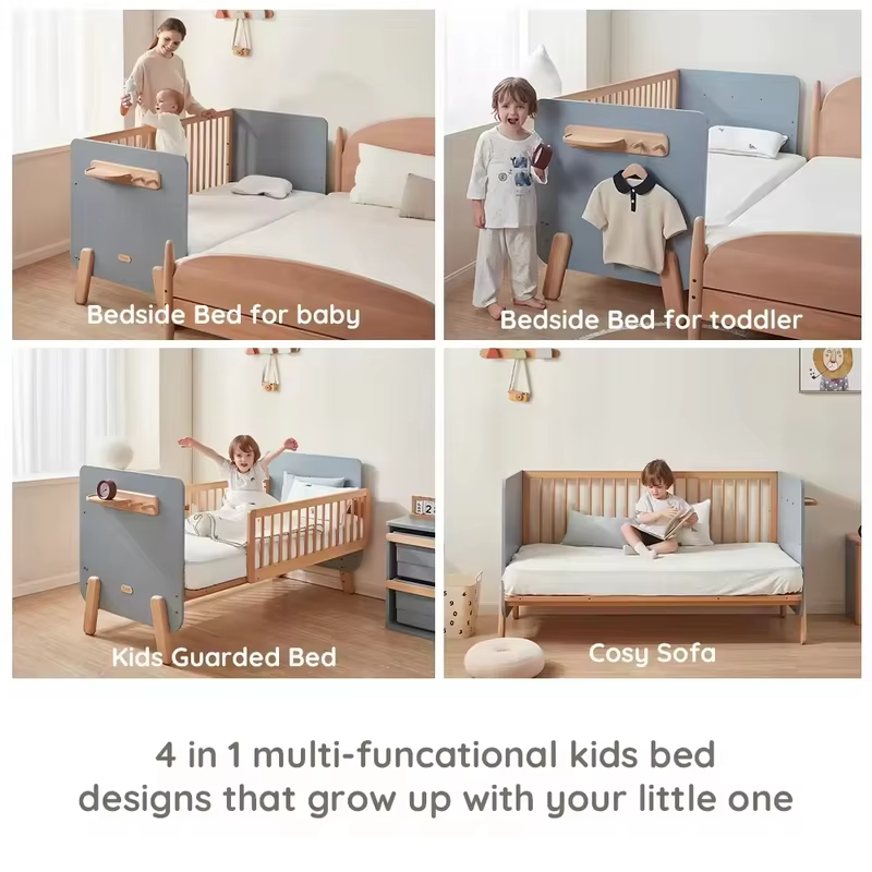 Newborn beautiful 2-in-1 crib Multifunctional wooden crib Crib Children's furniture Walking bed