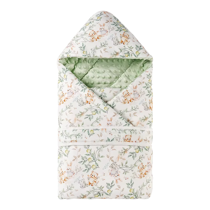 Newborn Baby Swaddle Blanket 90x90cm, Cotton Outer Warm Receiving Blanket, Thermoregulating Silk Blend Fill, Autumn Winter