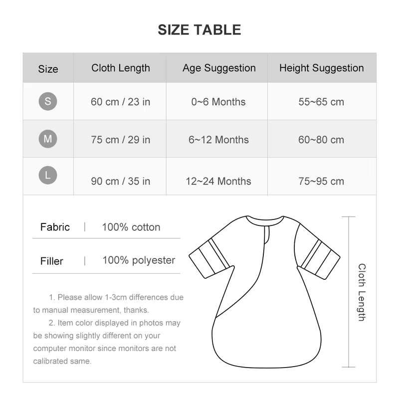 0-24 Months Baby Sleeping Bag With Removeable Sleeves Anti-Kick Blanket Wearable Baby Sleepsacks Beige Printed For Girls Boys