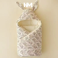 Crinkle Cotton Newborn Swaddle Blanket with Bunny Ears Quilted Hospital Delivery Wrap Extra Soft Thermal Baby Swaddling