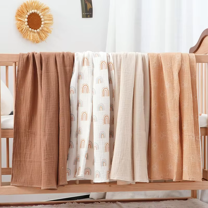 Elinfant 4PCS 100% Cotton Baby Swaddle Blankets Soft Cozy Swaddle Wrap Newborn Receiving Blankets Bedding Nursery Essentials