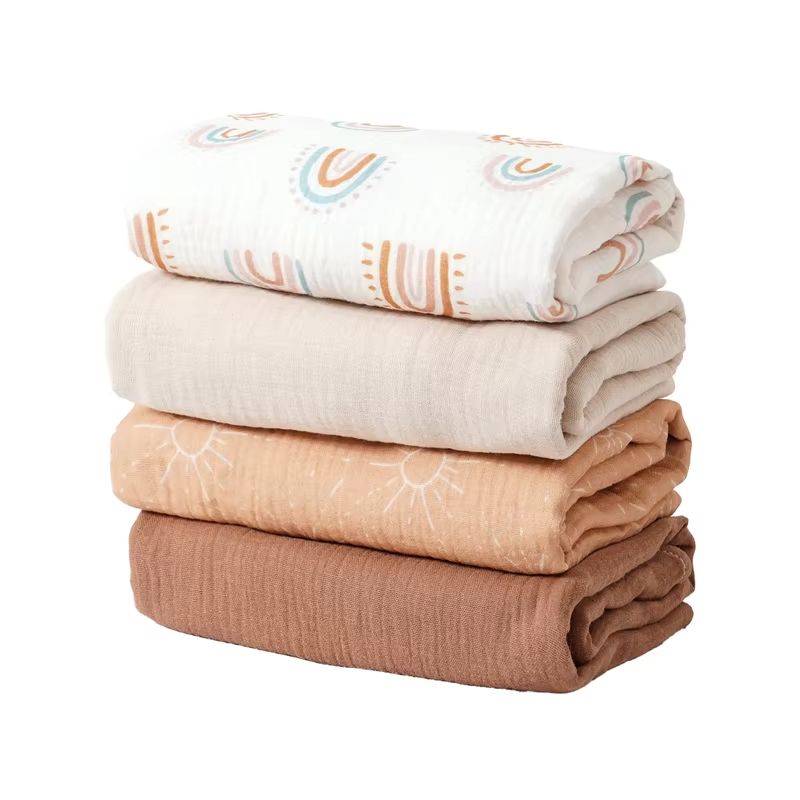 Elinfant 4PCS 100% Cotton Baby Swaddle Blankets Soft Cozy Swaddle Wrap Newborn Receiving Blankets Bedding Nursery Essentials