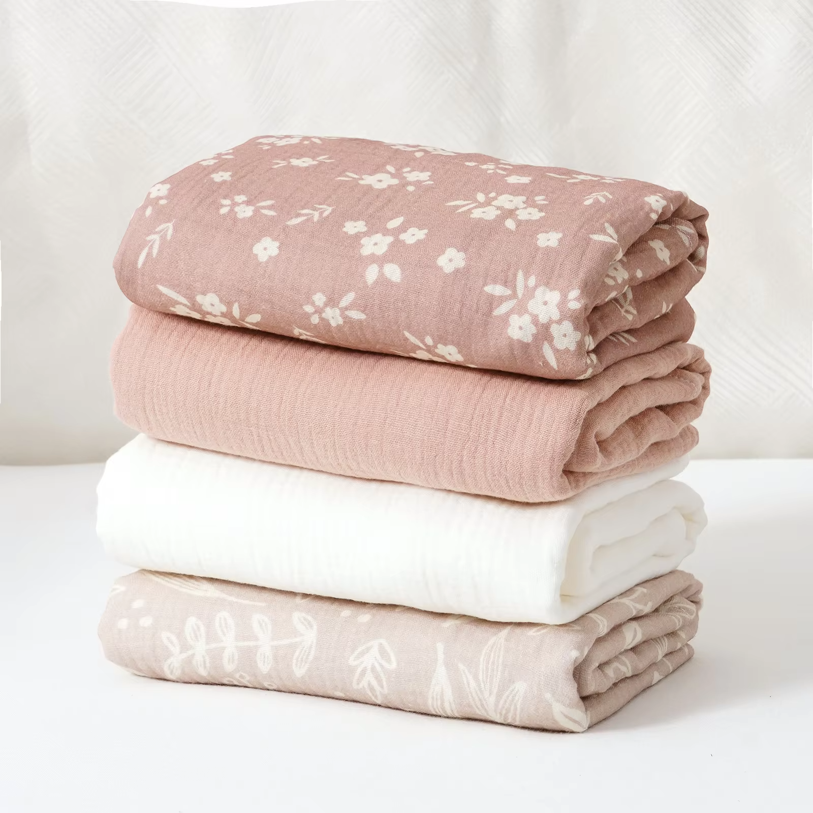 Elinfant 4PCS 100% Cotton Baby Swaddle Blankets Soft Cozy Swaddle Wrap Newborn Receiving Blankets Bedding Nursery Essentials