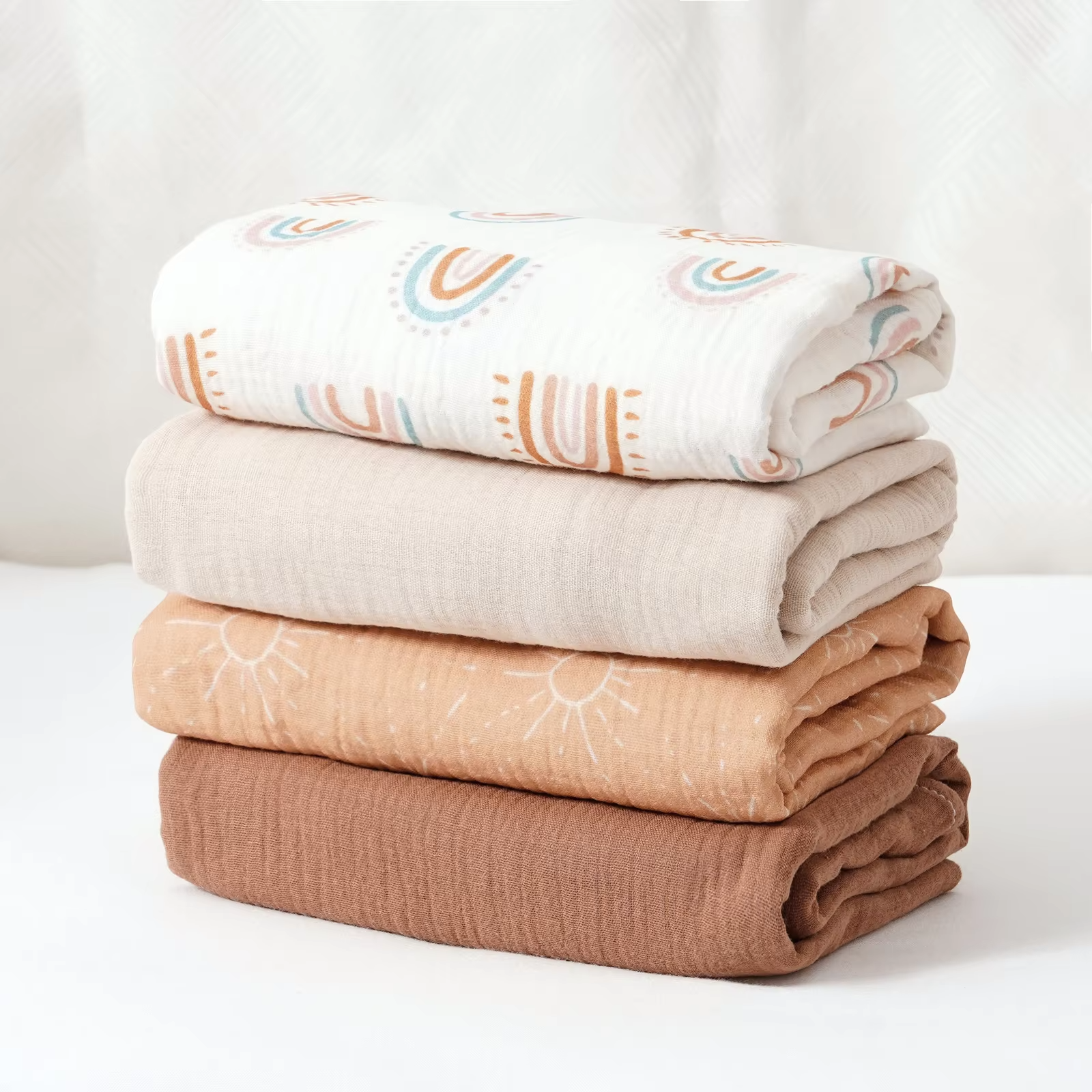 Elinfant 4PCS 100% Cotton Baby Swaddle Blankets Soft Cozy Swaddle Wrap Newborn Receiving Blankets Bedding Nursery Essentials