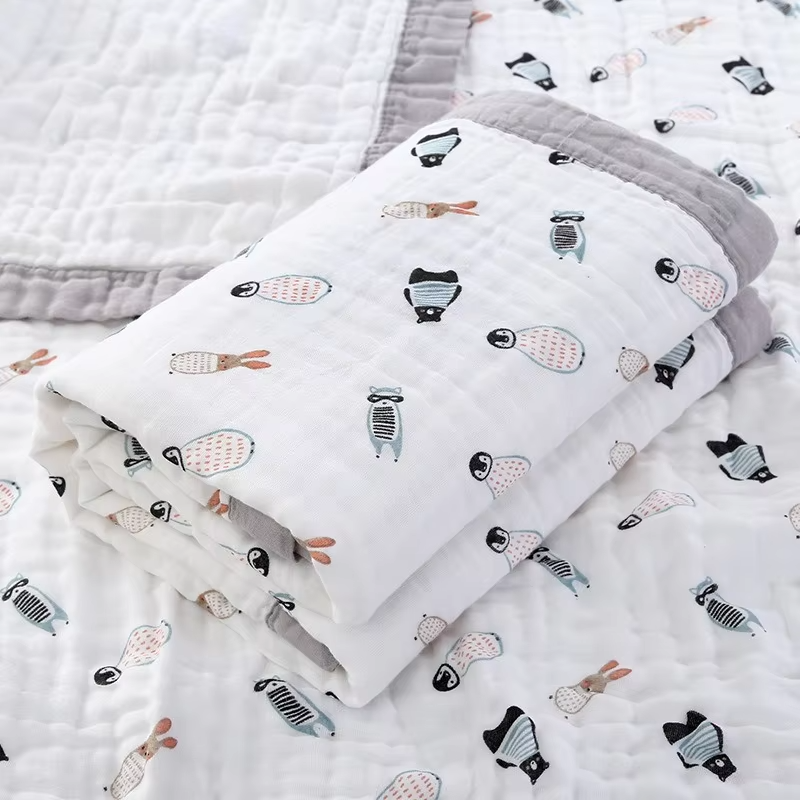 Baby Blankets 6 Layers 100% Cotton Gauze Breathable Infant Wrap Soft Absorbent Newborn Swaddle Blankets Cartoon Baby Bath Towel